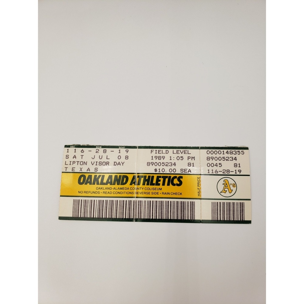 Oakland A's Ticket Stub 07/08/89 Rickey Henderson‎ HR #132 Steve Buechele HR #60